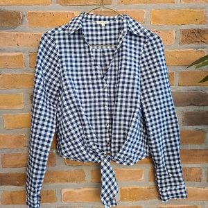 Checkered tie up shirt, Size 6, blue and white